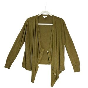 Garnet Hill Linen Cardigan L Olive Green Drape Front Layering